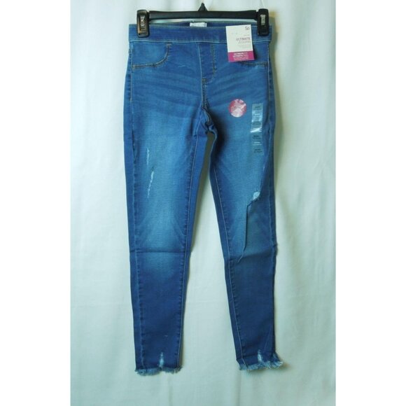 Girls SO Medium Wash Distressed Raw Hem Mid Rise Ultimate Jeggings Size 12 - Picture 1 of 8